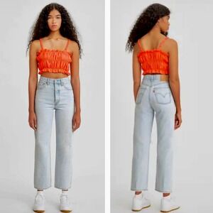 Levis Ribcage Straight Cropped High Rise Denim Jeans Ojai Shore Womens 26
